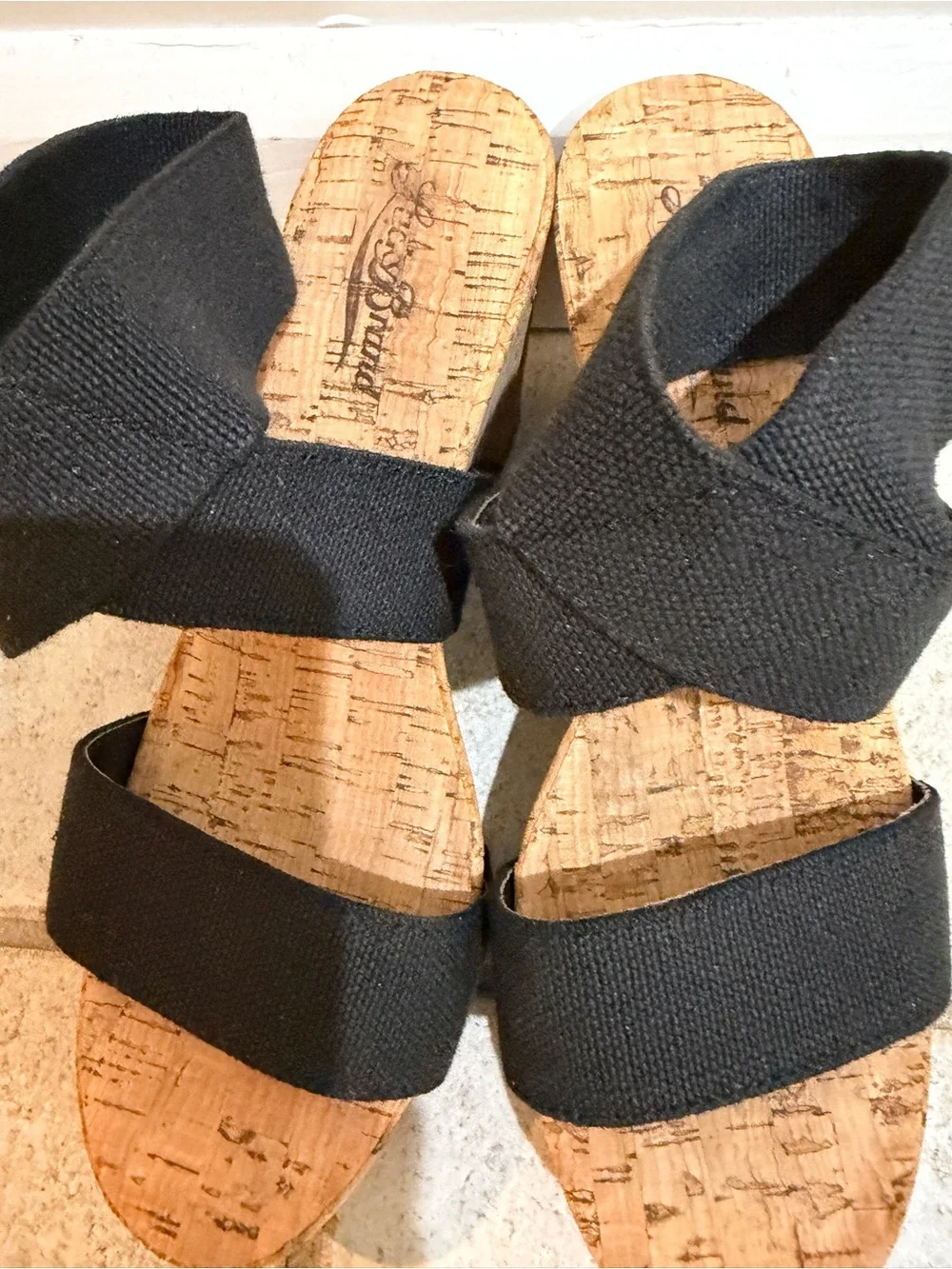 Lucky brand Black Cork Wedge Sandals - Comfortable Elastic Straps